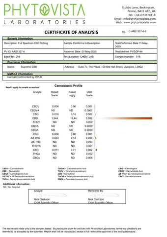 Supreme CBD 500mg Full Spectrum CBD Tincture Oil - 30ml