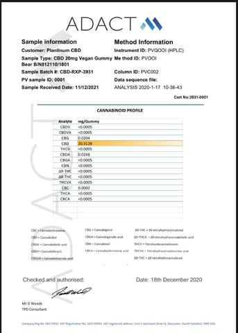 Plantinum CBD 600mg CBD Vegan Gummy Bears - 30 Pieces